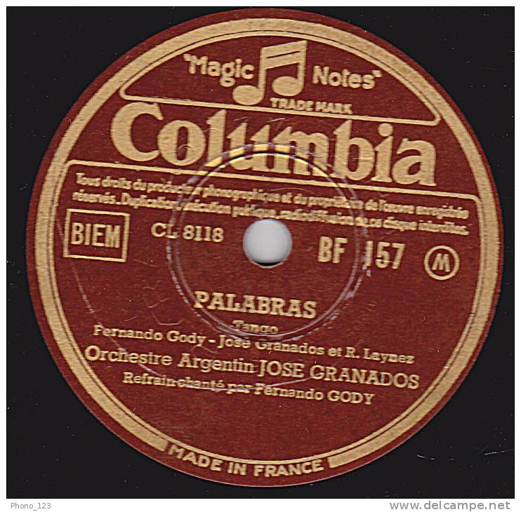 78 Tours - Columbia BF 157 - Orchestre Argentin JOSE GRANADOS - ROSIO - PALABRAS - 78 Rpm - Schellackplatten