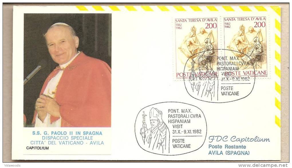 Vaticano - Busta Con Annullo Speciale: Viaggio Di S.S. Giovanni Paolo II In Spagna - 1982 - Viaggiata - Popes