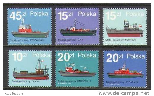 Polska Poland 1988 Fire Fighting Ships Boats Transport  Boat Ship Stamps MNH Scott 2888-2893 - Colecciones