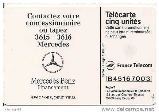 CARTE-PRIVEE-5U-GN25--GEMA -04/94-V°2eLogo Haut-MERCEDES  FINANCEMENT 94-UTILISE- -TBE- - 5 Unités