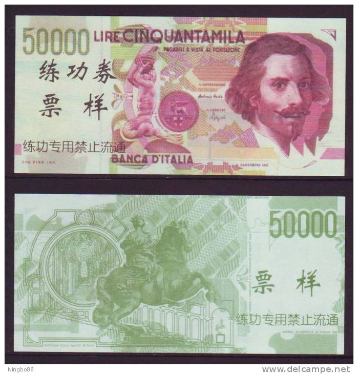 (Replica)China BOC (bank Of China) Training/test Banknote,ITALY ITALIA 50000 Lire Note Specimen Overprint - [ 8] Fictifs & Specimens