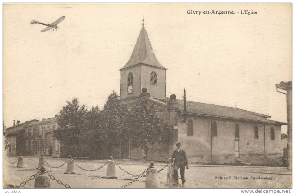 51 GIVRY EN ARGONNE L'EGLISE AVEC AVION AU DESSUS - Givry En Argonne