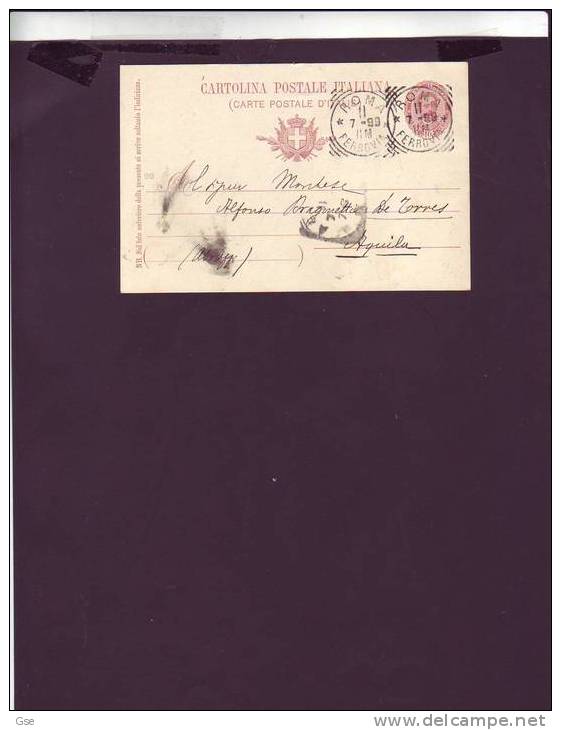 ITALIA  1899 -  CP - Mill. 98 - Da Roma  Ad Aquila - Interi Postali