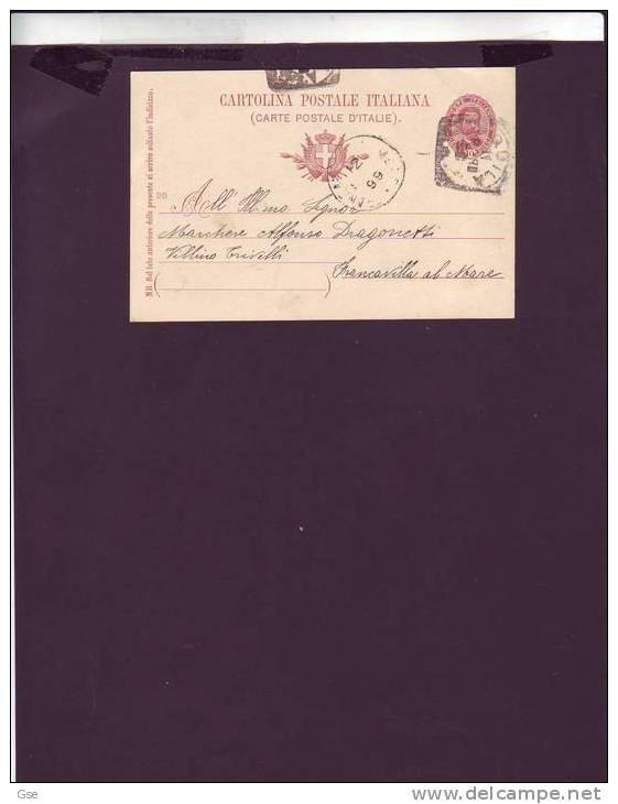 ITALIA  1899 -  CP - Mill. 98 - Da  Aquila A Francavilla (CH) - Stamped Stationery