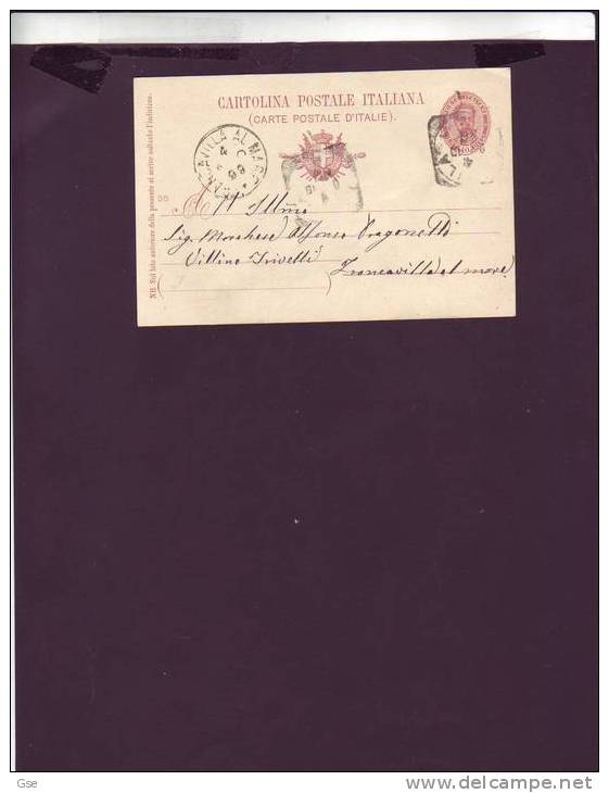 ITALIA  1899 -  CP - Mill. 98 - Da  Aquila A Francavilla (CH) - Stamped Stationery