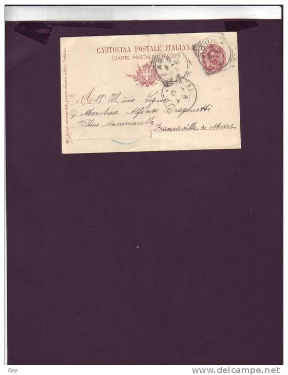 ITALIA  1901 -  CP - Mill. 900 - Da   Aquila A Francavilla(CH) - Stamped Stationery