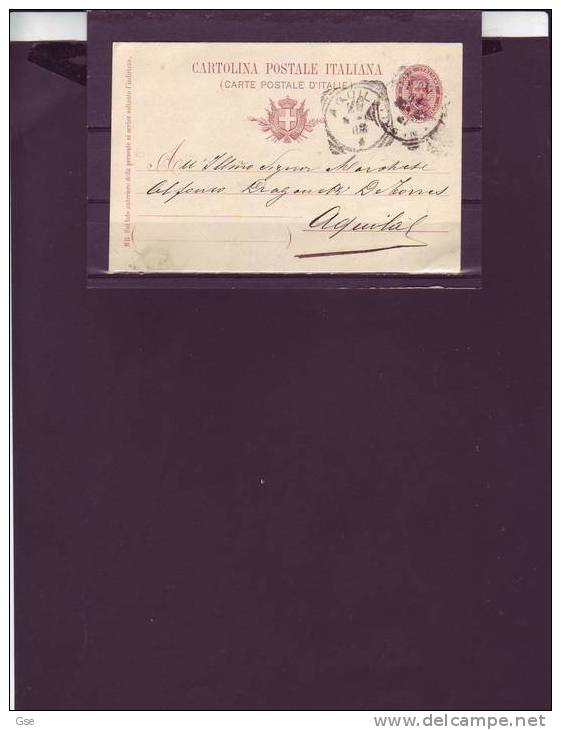 ITALIA  1901 -  CP - Mill. 901 - Da  Roma  Ad Aquila - Stamped Stationery