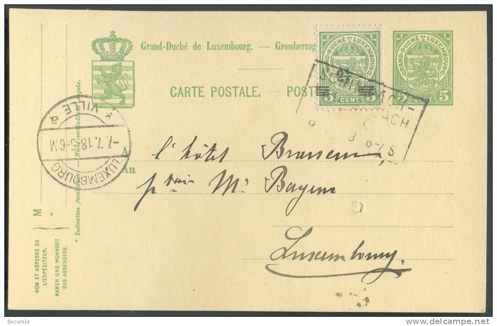 EP Carte 5 Centimes  Armoirie + 5 Centimes Armoirie Obl. Griffe Encadrée Ambulant SCHIMPACH/KAUTENBACH (datée De Wiltz) - Stamped Stationery