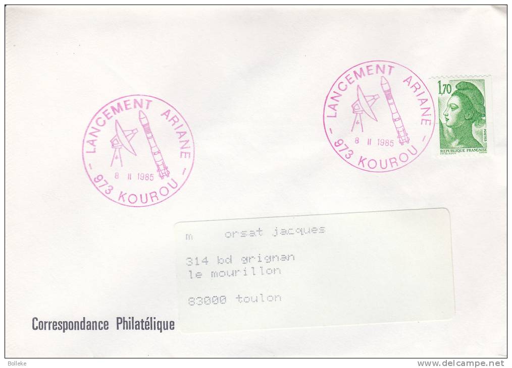 Espace - France - Kourou - Lancement Ariane - Lettre De 1985 - Tirage 900 Lettres - Valeur 270 FF En 1998 ( = 41 Euros ) - Oceania