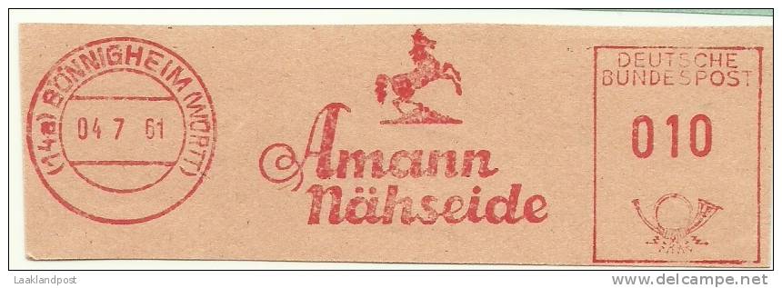 Germany Nice Cut Meter Amann Nahseide Horse Bonnigheim 4-7-1961 - Textile