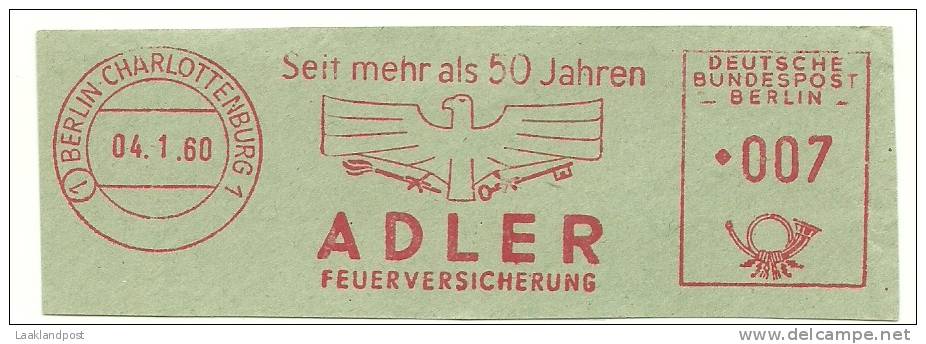 Germany Nice Cut Meter ADLER Feuerversicherung, Berlin Charlottenburg 4-1-1960 - Sapeurs-Pompiers