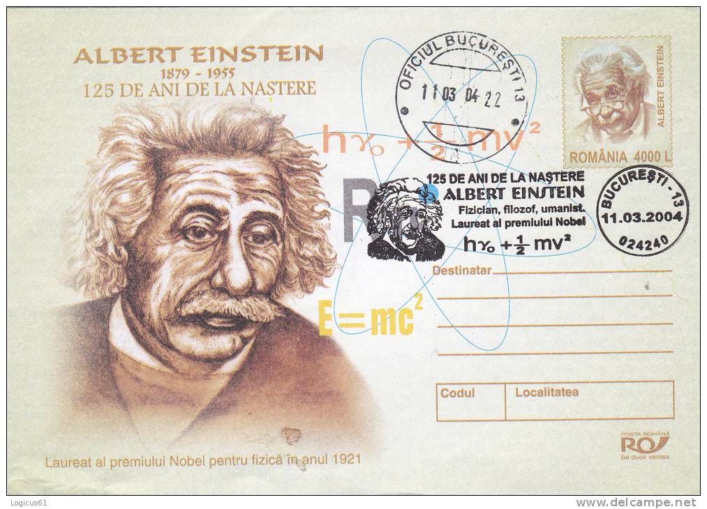 ROUMANIE: 125 Anniversaire,cover Avec Albert Einstein, Physicien, Philosophe, Humaniste, Lauréat Du Prix Nobel, 2004 Buc - Albert Einstein