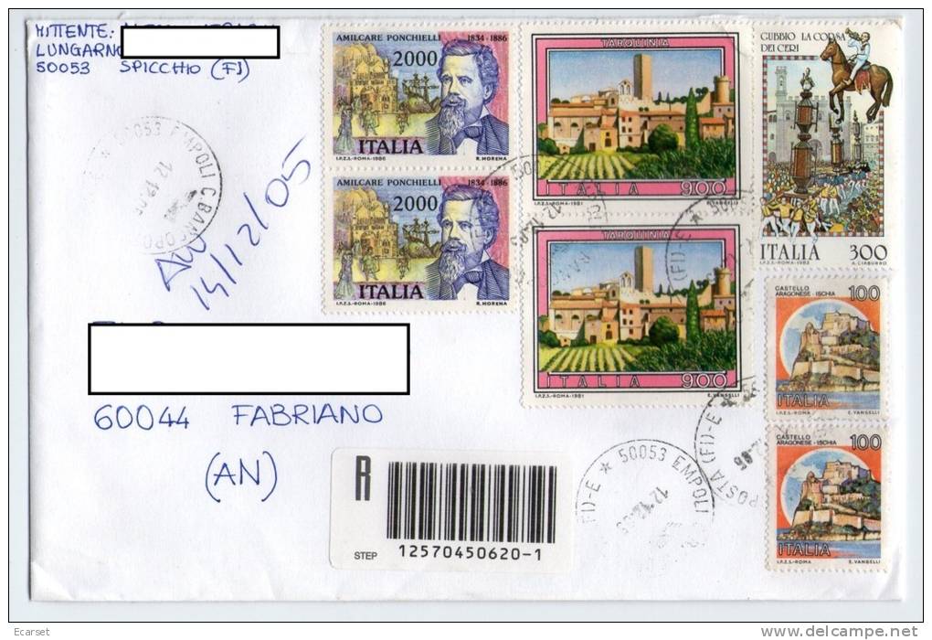 Lettera Raccomandata Da "Empoli C. Bancoposta" A Fabriano, Affr. Castelli + Commemorativi Vari. 12/12/1995 - 1991-00: Storia Postale