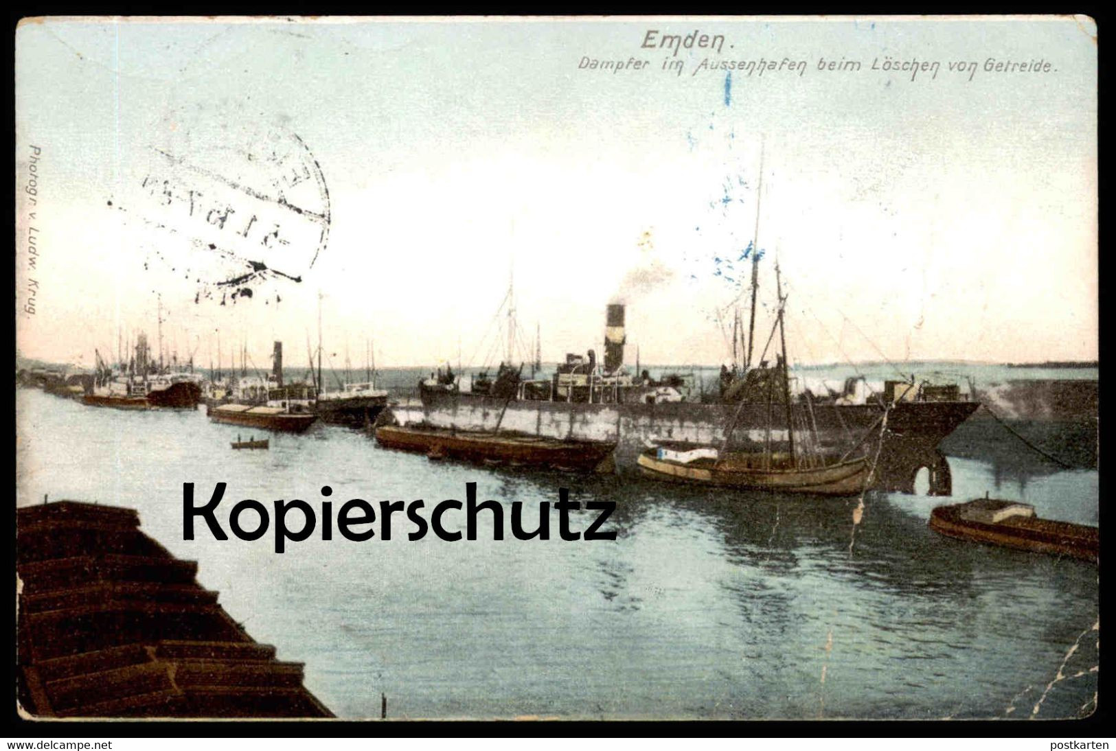 ALTE POSTKARTE EMDEN DAMPFER IM AUSSENHAFEN BEIM LÖSCHEN VON GETREIDE Steamship Bateau à Vapeur Cpa Postcard Corn Cereal - Emden