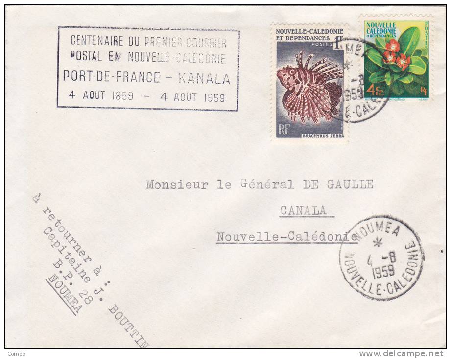 Ettre Nouvelle Calédonie Nouméa-Canala 1959 Centenaire Du 1er Courrier- Général De Gaulle/d75 - Autres & Non Classés