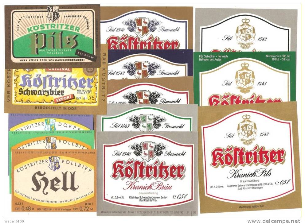 Bad Köstritz, Köstritzer Schwarzbierbrauerei 13 Versch. Bier-Etiketten - Bier