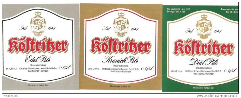 Bad Köstritz, Köstritzer Schwarzbierbrauerei 13 Versch. Bier-Etiketten - Bier