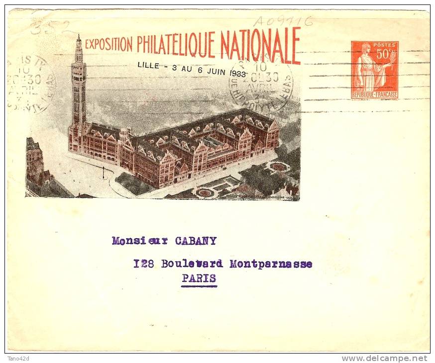 REF LSAU6 - EP  ENVELOPPE TSC EXPOSITION PHILATELIQUE INT.LE LILLE 1933 VOYAGEE - Standard Covers & Stamped On Demand (before 1995)
