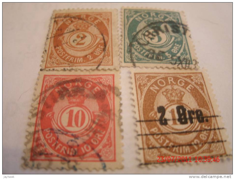 NORWAY, SCOTT# 37(2ore),39(5ore),40(10ore), & 46(2ore On 12ore), USED - Oblitérés