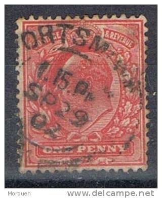Sello 1 D Rojo, Gran Bretaña 1902, Fechador PORTSMOUTH, Yvert Num 107 º - Usati