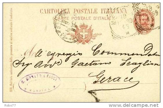 1899 Italy Postal Card. Messina 18.12.99. (G15b014) - Stamped Stationery