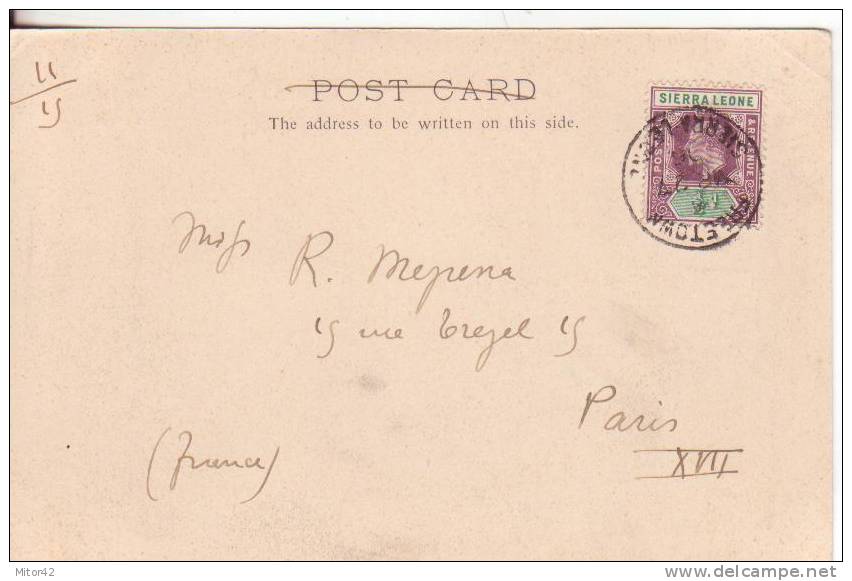 99te-Freetown-Sierra Leone-United Kingdom-England-Theme: Boats-Ships-Ports-New-Original Vintage 1906-traveled To Paris - Sierra Leone