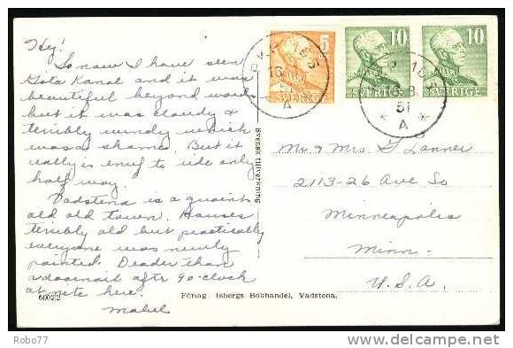 1951 Sweden Multifranked Postcard Sent To USA. PKP 105, 16.8.51, A. (G17c002) - Postal Stationery