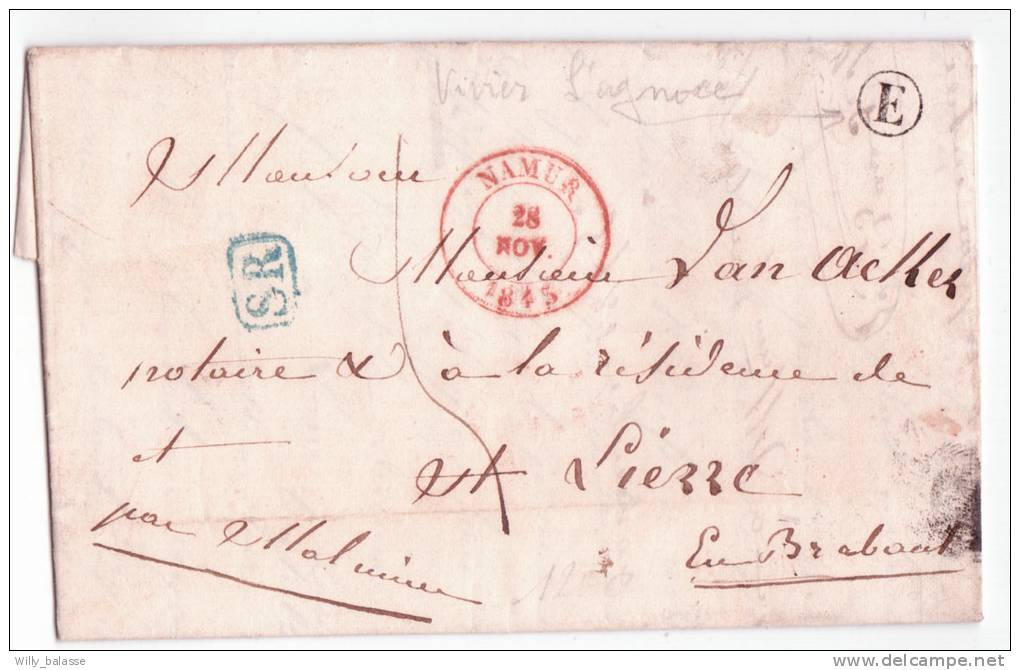 Lettre Càd NAMUR + SR Bleu + Boîte E De VIVIER L'AGNEAU - 1830-1849 (Belgique Indépendante)