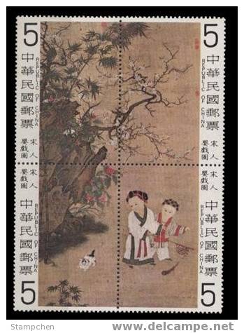 Taiwan 1979 Ancient Chinese Painting Stamps- Boy Playing Cat Plum Blossom Camellia Bamboo - Neufs