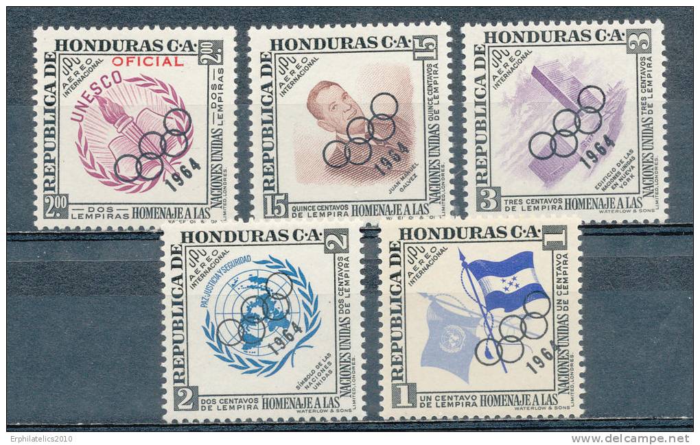 HONDURAS 1964 OLYMPIC GAMES TOKYO  OVERPRINTS  ONE MISSPLACED SC# C331-335 VF MNH - Honduras