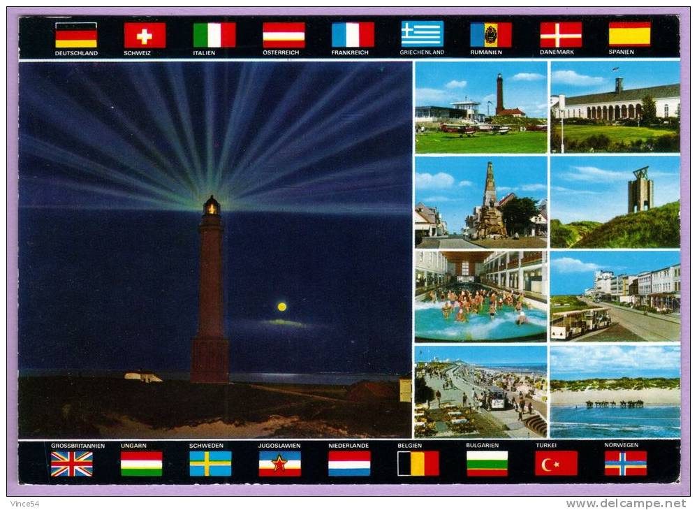 NODERNEY - Nordseeheilbad Multivues Et Drapeaux. Ed. Schöning N° 2982 Circulé. 2 Scans - Norderney