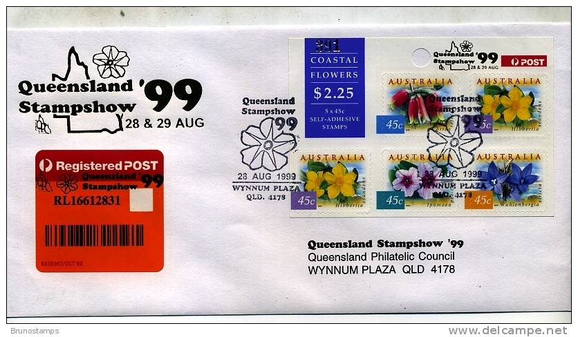 AUSTRALIA - 1999  COASTAL FLOWERS S/A SHEETLET GOLD OVPT QUEENSLAND STAMPSHOW - Blocks & Sheetlets