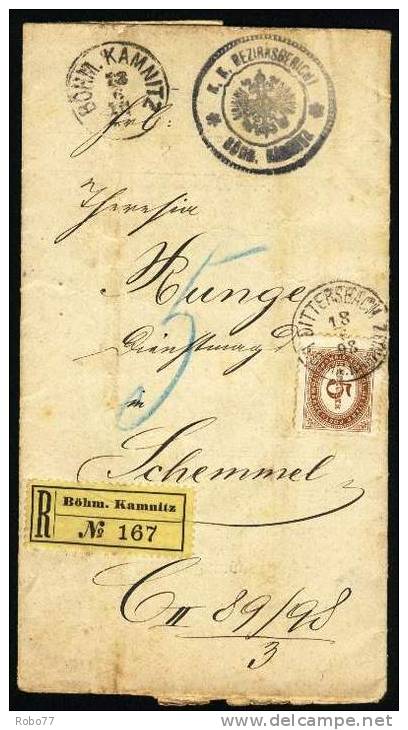 1898 Austria. Registered Letter With Postage Due Stamp 5 Kreuzer.  Bohm. Kammitz 18.6.98.  (G10c024) - Portomarken