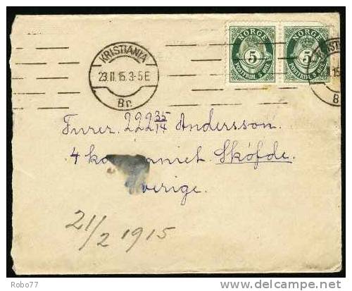 1915 Norway Cover Sent To Sweden. Kristiania 23.II.15. (G36c009) - Lettres & Documents