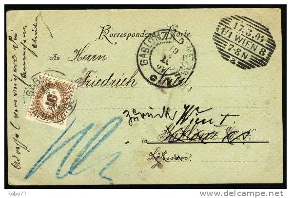 1904 Austria Postal Card With Postage Due Stamp. 17.3.04 Wien., Gablonz 19.3.04. (G10b043) - Segnatasse