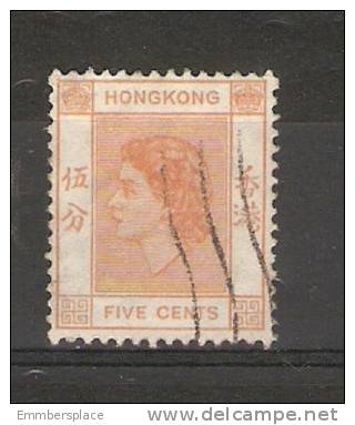HONG KONG - 1954 QEII 5c YELLOW-ORANGE FU - Usati