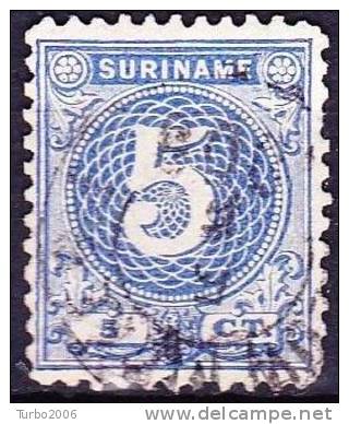 SURINAME 1890-93 Type Cijfer 5 Cent Blauw Tanding 11½ X 11 NVPH 20 A - Suriname ... - 1975