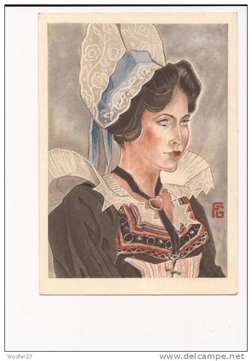 CPSM Illustrateur : G.GEO.FOURRIER  , Visages Bretons : 13 Kotentina De Lanneur Pont-aven - Fourrier, G.