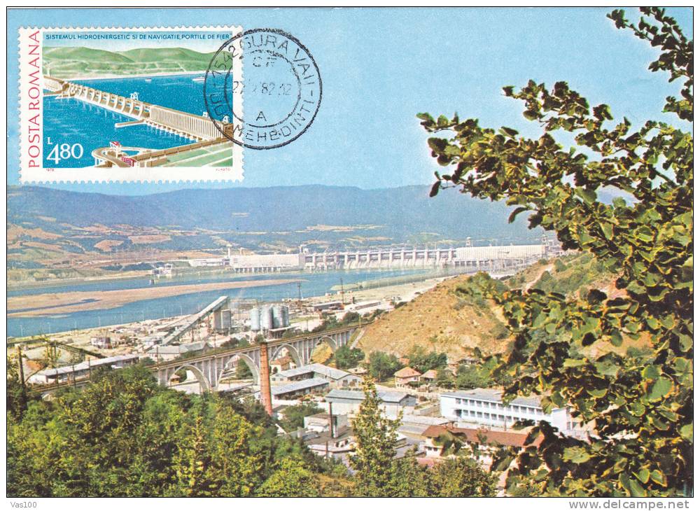ELECTRICITE,ELECTRICITY,H YDROPOWER,BARAJE,PON"Port Ile De Fier" 1982,CM,MAXICARD,CARTES MAXIMUM,ROMANIA. - Elektriciteit
