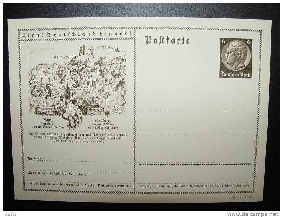 BÜHL BADEN WEIN VIGNOBLE HINDENBURG LERNT DEUTSCHLAND KENNEN ENTIER POSTAL GANZSACHE STATIONERY - Buehl