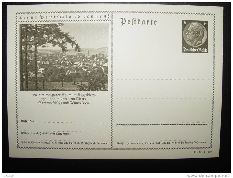 THUM ERZGEBIRGE WINTERSPORT  HINDENBURG LERNT DEUTSCHLAND KENNEN ENTIER POSTAL GANZSACHE STATIONERY - Thum