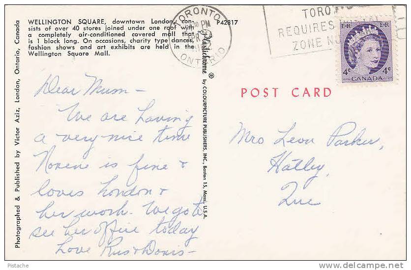 Greetings London Ontario - Wellington Square - Stamp & Postmark 1962 - 2 Scans - Good Condition - London