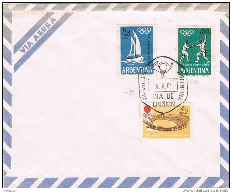 F.D.C. RIO GALLEGOS (Argentina) 1964. Juegos Olimpicos Tokio - FDC