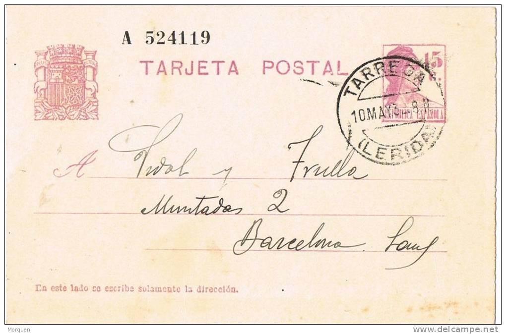 Entero Postal TARREGA (Lerida) 1932. Republica - 1931-....