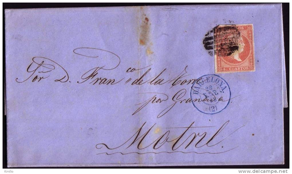 1858, 28 De Enero, Carta Completa Porte Sencillo De Barcelona A Motril - Storia Postale