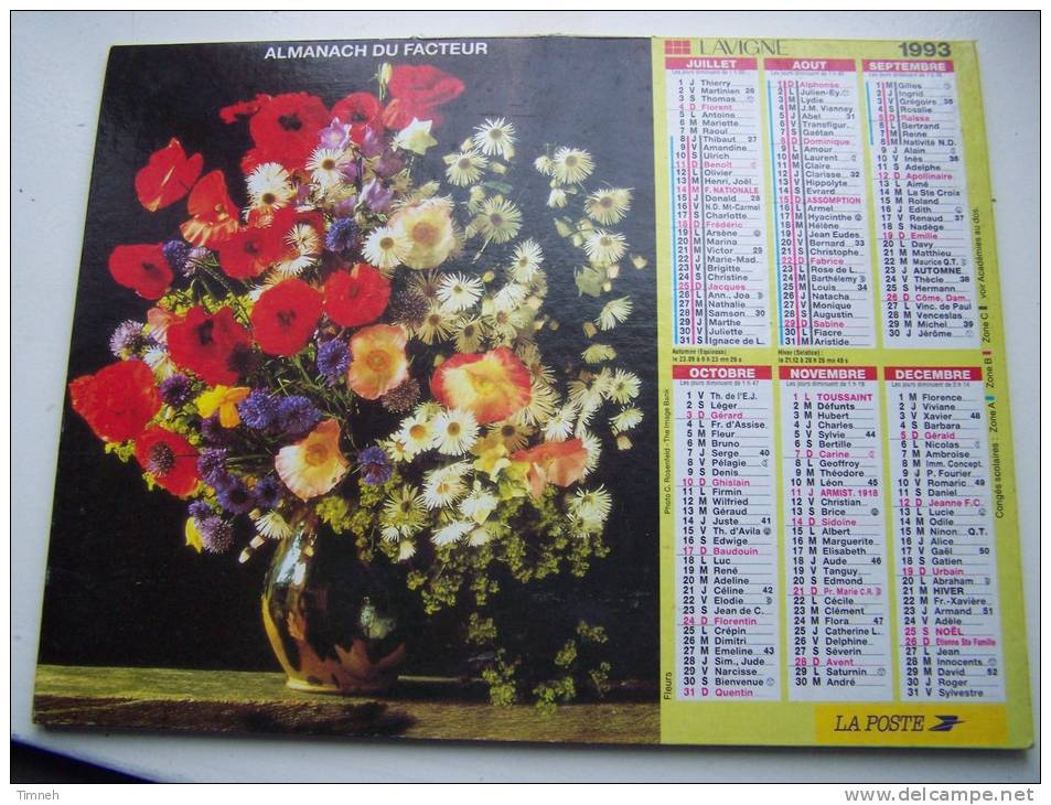 Almanach Du Facteur 1993 - Bouquets De FLEURS  - VOSGES N°88 - LAVIGNE - LA POSTE - Formato Piccolo : 1991-00