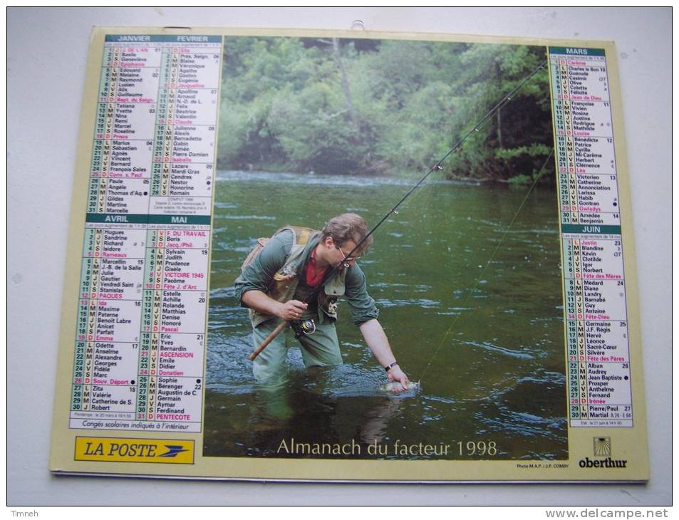 Almanach Du Facteur 1998 - LA PÊCHE - LA CHASSE - VOSGES  N°88 - Oberthur - LA POSTE - Tamaño Pequeño : 1991-00