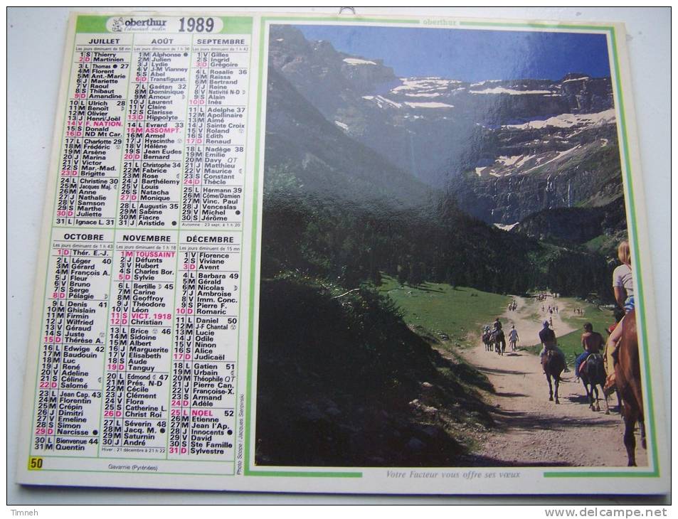 Almanach Du Facteur 1989 - Côtes Du Roussillon - Gavarnie - VOSGES  N°88 - Oberthur - LA POSTE - Small : 1981-90