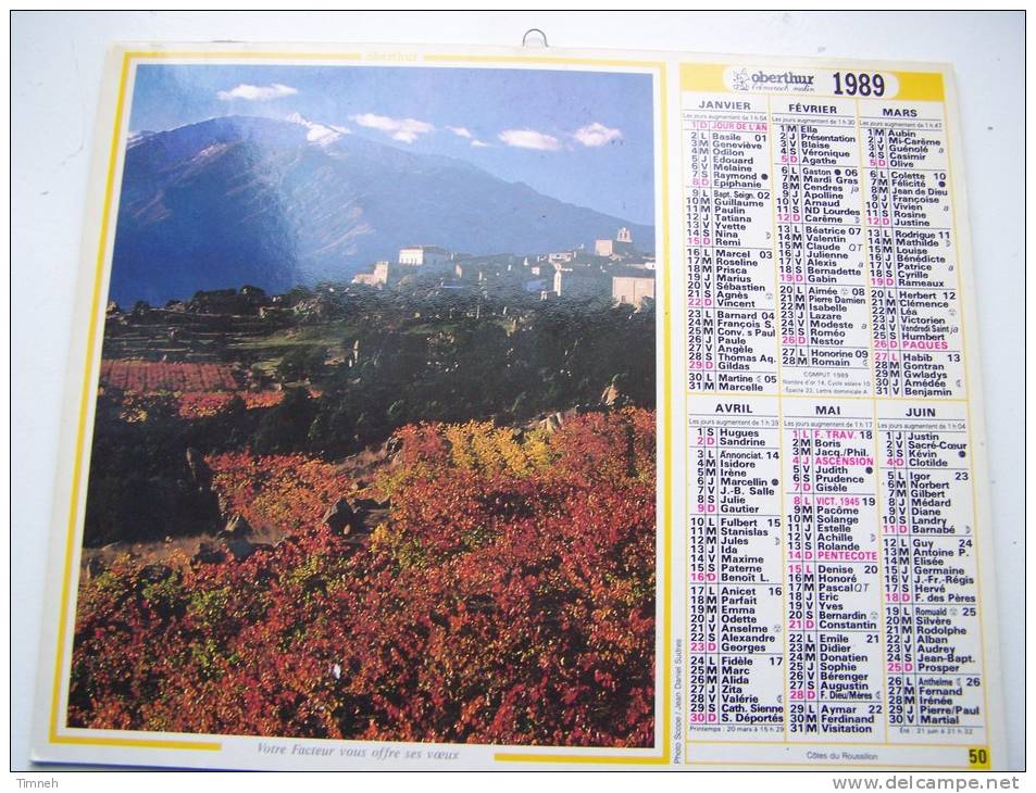 Almanach Du Facteur 1989 - Côtes Du Roussillon - Gavarnie - VOSGES  N°88 - Oberthur - LA POSTE - Small : 1981-90