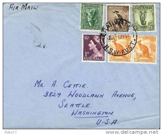 1954 Australia Multifranked Cover. Animals On Stamps.  Granville 22.Jul.54. (H12c003) - Lettres & Documents